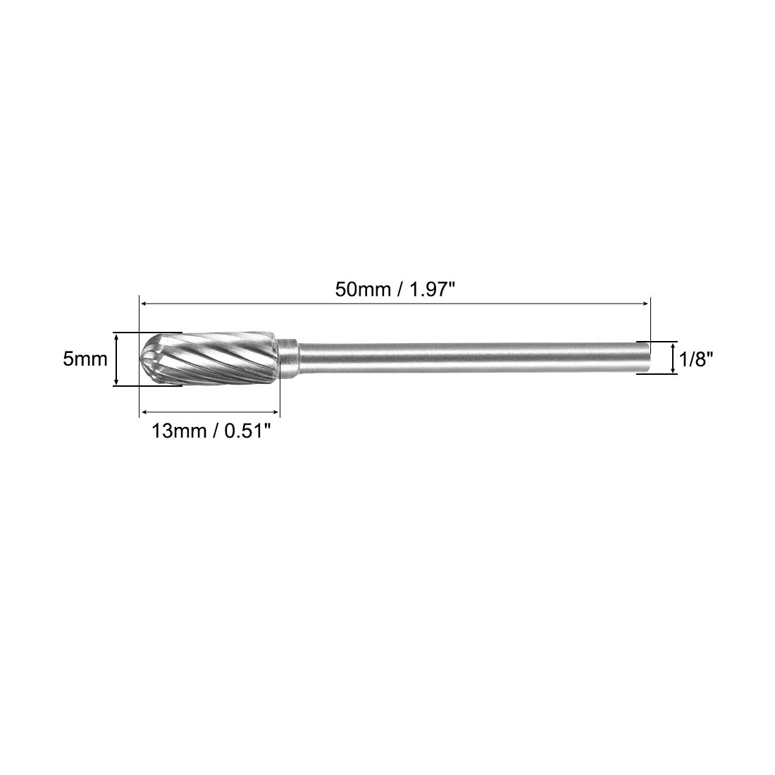 Harfington Single Cut Rotary Burrs File Radius Cylinder Shape w 1/8" Shank 5 mm Head 2pcs