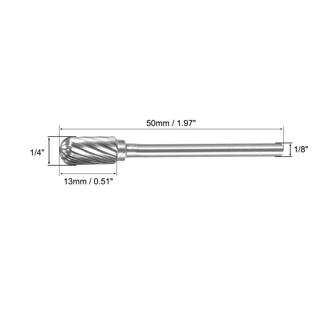 Harfington Single Cut Rotary Burrs File Radius Cylinder Shape w 1/8" Shank 1/4" Head Size