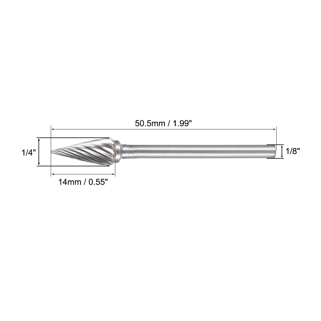 Harfington Single Cut Rotary Burrs File Pointed Cone Shape w 1/8" Shank 1/4" Head Size 2pcs