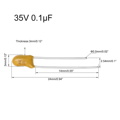 Harfington 0.1uF Tantalum Capacitor, 35V 2 Pin Yellow Radial Dipped Tantalum Bead Capacitors 10pcs