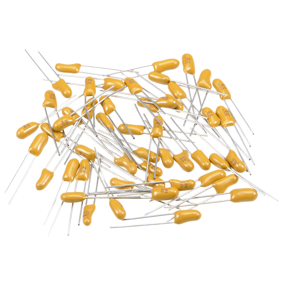 Harfington 0.1uF Tantalum Capacitor, 35V 2 Pin Yellow Radial Dipped Tantalum Bead Capacitors 50pcs