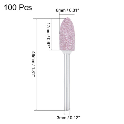 Harfington 8mm Abrasive Stone Points Tapered Corundum Grinding Head Polishing Wheel Bit 1/8 Inch Shank 100 Pcs