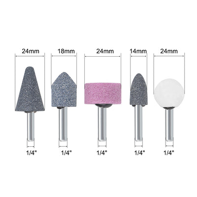 Harfington Abrasive Stone Points Set Grinding Wheel Polishing Head with 1/4-inch Shank 5 Pcs
