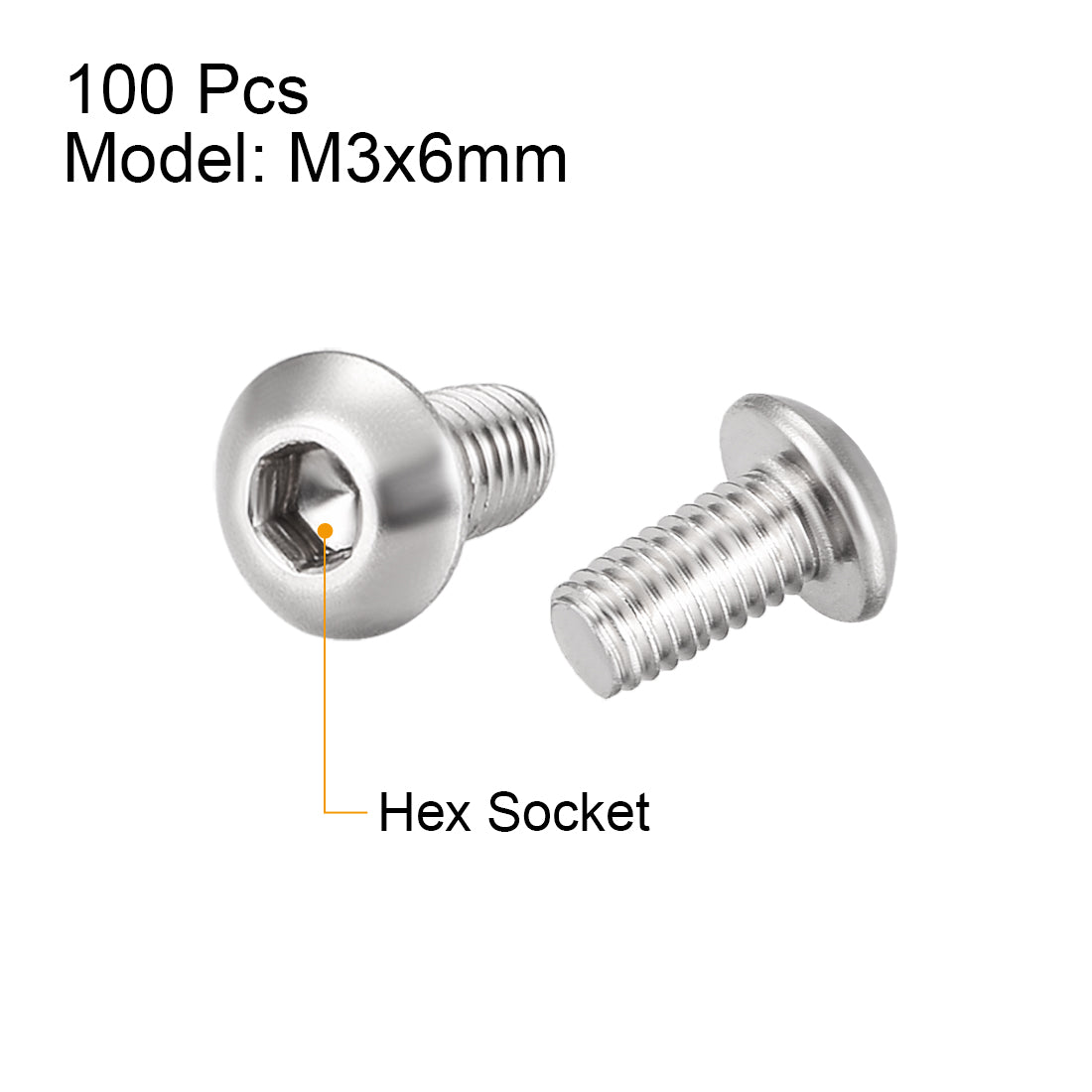 Harfington M3x6mm Machine Screws Hex Socket Round Head Screw 304 Stainless Steel Fasteners Bolts 100pcs