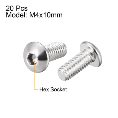 Harfington M4x10mm Machine Screws Hex Socket Round Head Screw 304 Stainless Steel Fasteners Bolts 20pcs
