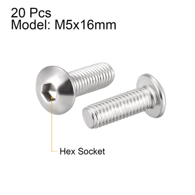Harfington Machine Screws, Hex Socket Round Head Screws 304 Stainless Steel Fasteners Bolt 20PCS