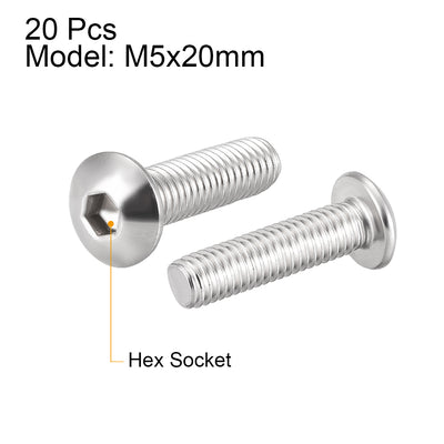 Harfington Machine Screws, Hex Socket Round Head Screws 304 Stainless Steel Fasteners Bolt 20PCS