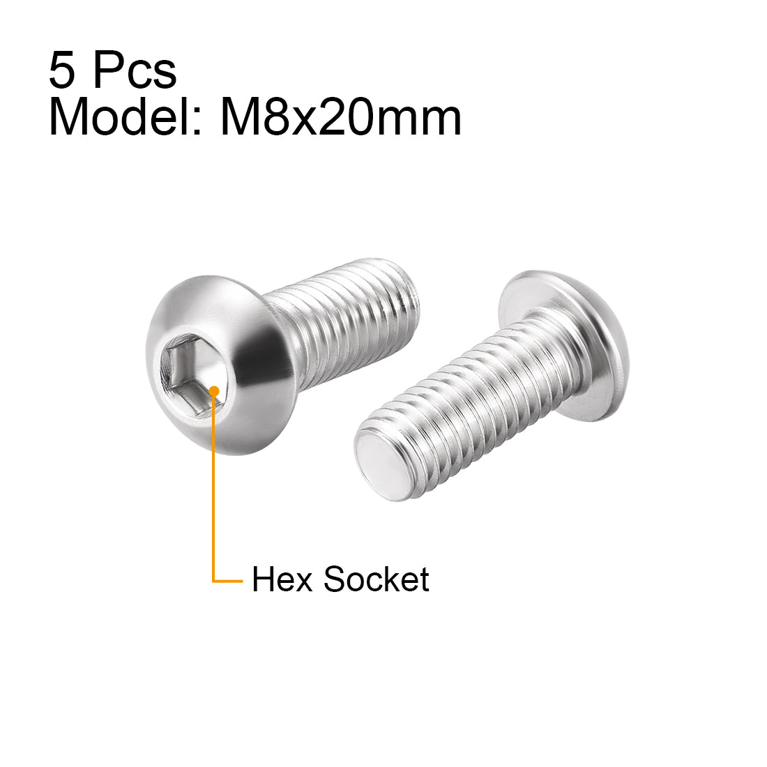 Harfington M8x20mm Machine Screws Hex Socket Round Head Screw 304 Stainless Steel Fasteners Bolts 5pcs