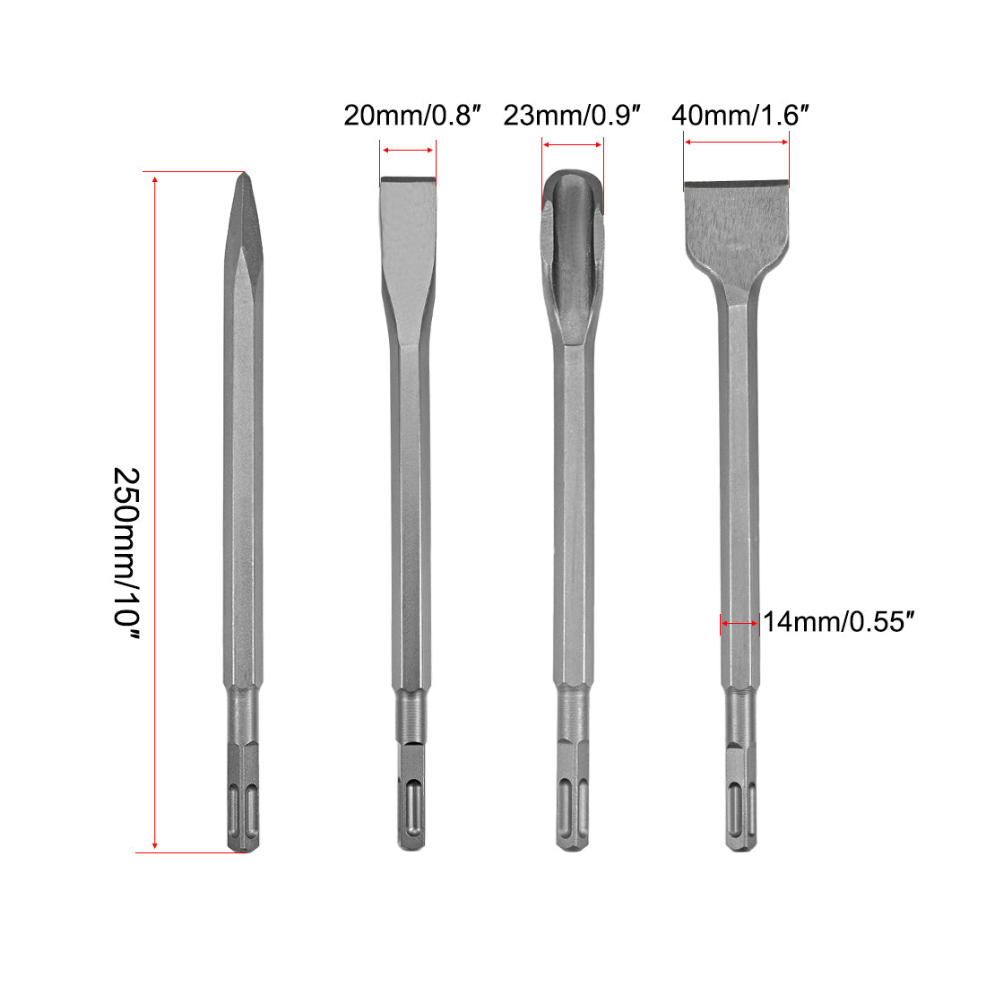 Harfington 14mm Point 20mm Flat 40mm Scraping U Cranked Chisel  Masonry Drill Bit Square Shank for Jack Hammer 4in1 Set