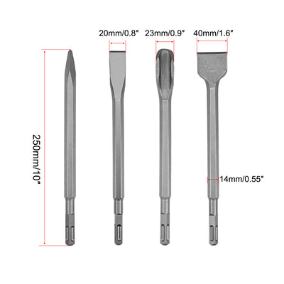Harfington 14mm Point 20mm Flat 40mm Scraping U Cranked Chisel  Masonry Drill Bit Square Shank for Jack Hammer 4in1 Set