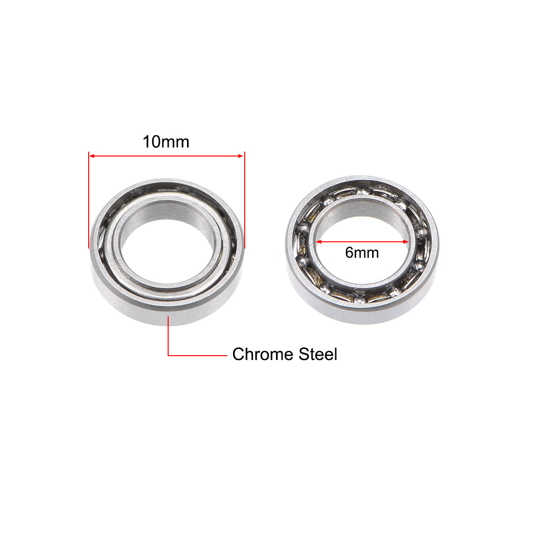 Harfington MR106 Deep Groove Ball Bearing 6x10x2.5mm Open Type Chrome Steel Z2 Lever Bearings 2pcs