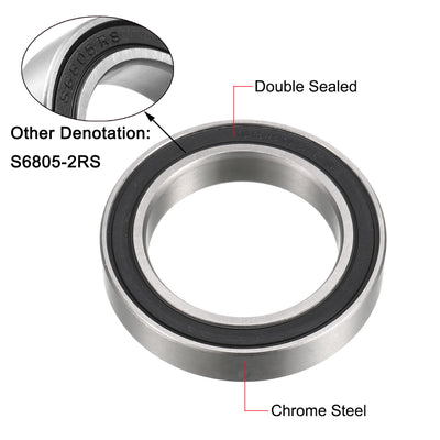 Harfington S61805-2RS Stainless Steel Ball Bearing 25x37x7mm Double Sealed 61805-2RS Bearings 2pcs