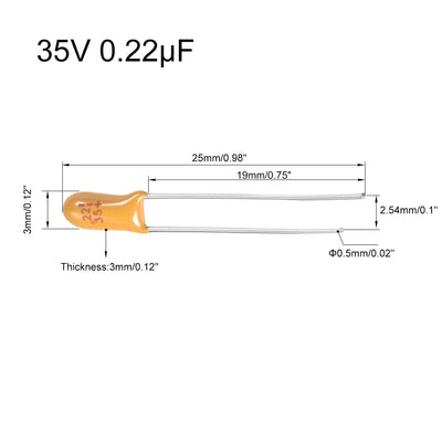 Harfington 0.22uF Tantalum Capacitor, 35V 2 Pin Yellow Radial Dipped Tantalum Bead Capacitors 20pcs