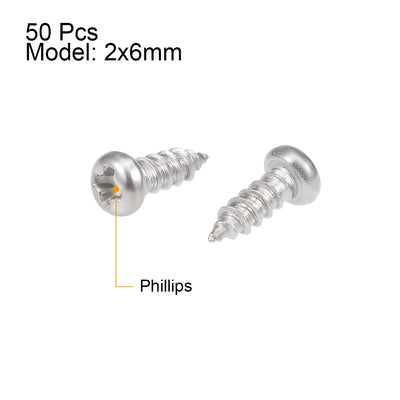 Harfington Self Tapping Screws Phillips Pan Head Screw 316 Stainless Steel Fasteners Bolts 50 Pcs