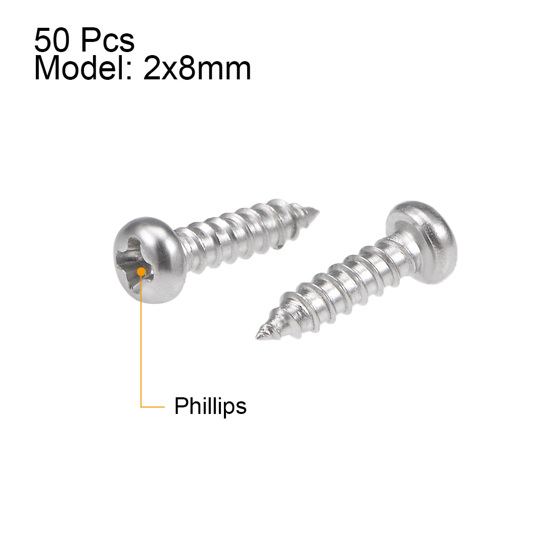 Harfington Self Tapping Screws Phillips Pan Head Screw 316 Stainless Steel Fasteners Bolts 50 Pcs