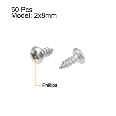 Harfington Self Tapping Screws Phillips Pan Head Screw 316 Stainless Steel Fasteners Bolts 50 Pcs