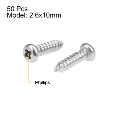 Harfington Self Tapping Screws Phillips Pan Head Screw 316 Stainless Steel Fasteners Bolts 50 Pcs