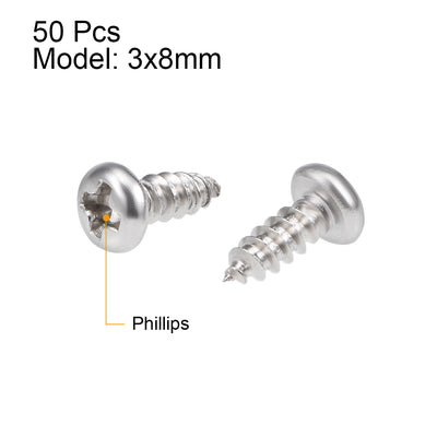 Harfington Self Tapping Screws Phillips Pan Head Screw 316 Stainless Steel Fasteners Bolts 50 Pcs