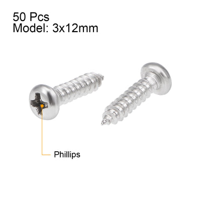 Harfington Self Tapping Screws Phillips Pan Head Screw 316 Stainless Steel Fasteners Bolts 50 Pcs