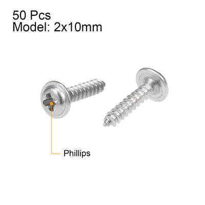 Harfington Self Tapping Screws Phillips Pan Head Screw 304 Stainless Steel Fasteners Bolt 50Pcs