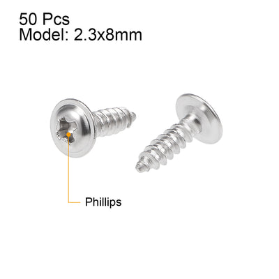 Harfington Self Tapping Screws Phillips Pan Head Screw 304 Stainless Steel Fasteners Bolt 50Pcs