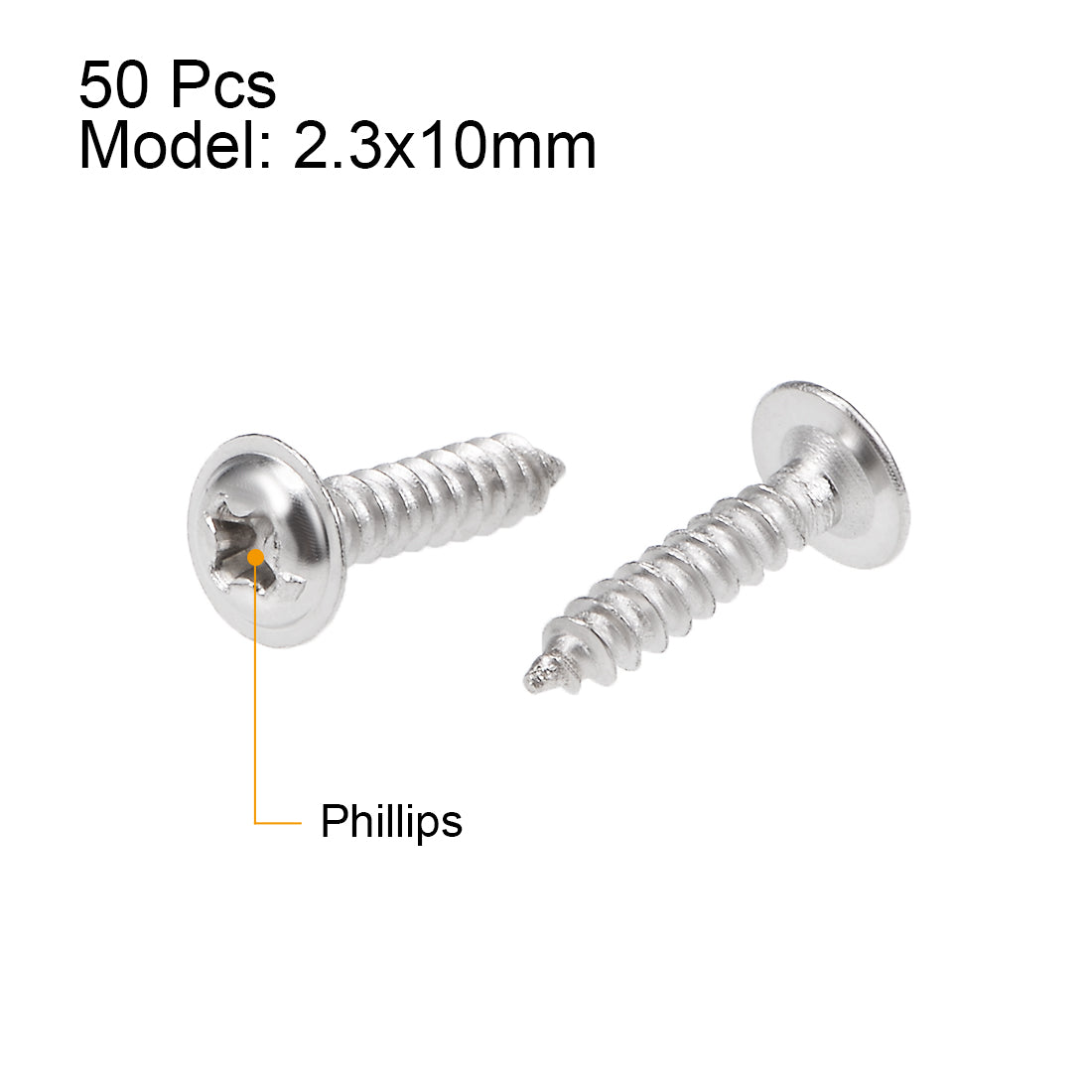 Harfington Self Tapping Screws Phillips Pan Head Screw 304 Stainless Steel Fasteners Bolt 50Pcs