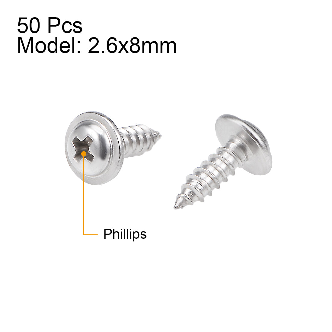 Harfington Self Tapping Screws Phillips Pan Head Screw 304 Stainless Steel Fasteners Bolt 50Pcs