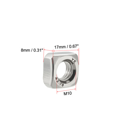 Harfington M10 Square Nuts, 304 Stainless Steel Metric Coarse Thread Assortment Kit, 6 Pcs