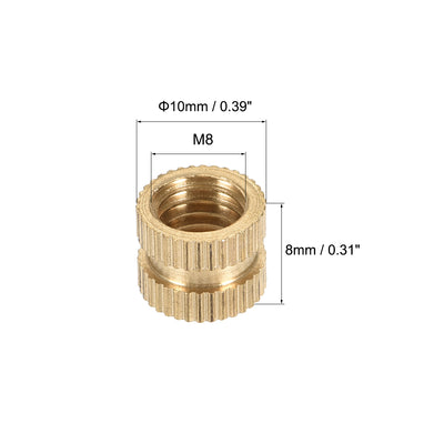 Harfington Knurled Insert Nuts, M8 x 8mm(L) x 10mm(OD) Female Thread Brass Embedment Assortment Kit, 5 Pcs