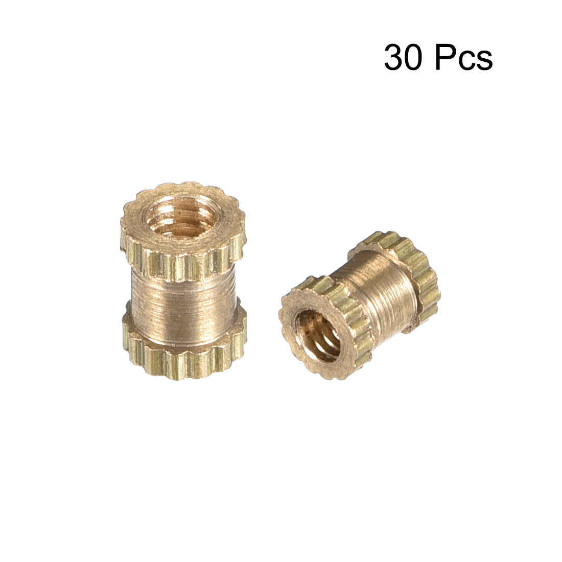 Harfington M2 x 4mm(L) x 3.5mm(OD) Brass Knurled Threaded Insert Embedment Nuts, 30 Pcs