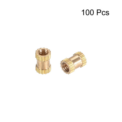 Harfington Knurled Insert Nuts, M2.5 x 5mm(L) x 3.5mm(OD) Female Thread Brass Embedment Assortment Kit, 100 Pcs