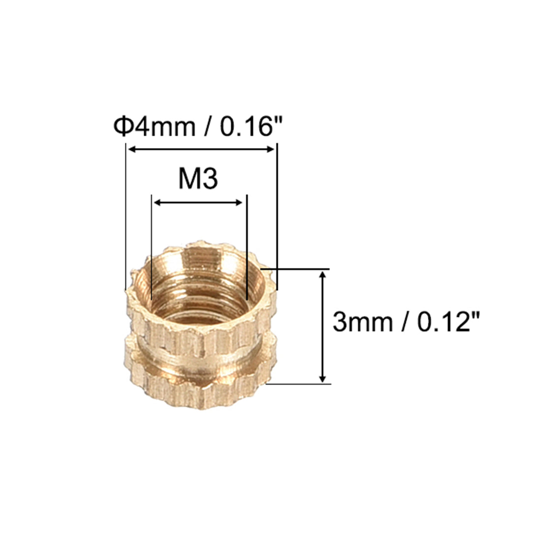 Harfington Knurled Insert Nuts, M3 x 3mm(L) x 4mm(OD) Female Thread Brass Embedment Assortment Kit, 50 Pcs