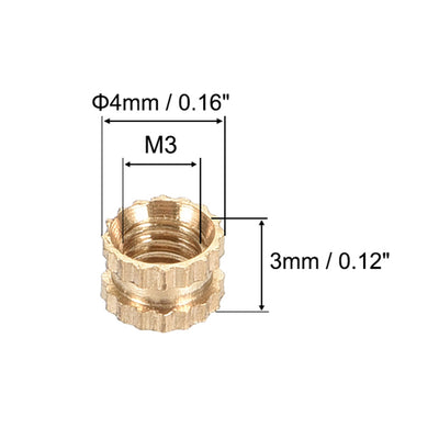 Harfington Knurled Insert Nuts, M3 x 3mm(L) x 4mm(OD) Female Thread Brass Embedment Assortment Kit, 50 Pcs