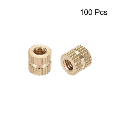 Harfington Knurled Insert Nuts, M4 x 6mm(L) x 6mm(OD) Female Thread Brass Embedment Assortment Kit, 100 Pcs