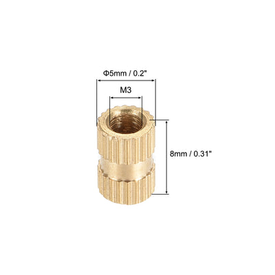 Harfington Knurled Insert Nuts, M3 x 8mm(L) x 5mm(OD) Female Thread Brass Embedment Assortment Kit, 50 Pcs