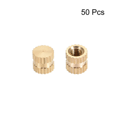 Harfington Knurled Insert Nuts, M4 x 6mm(L) x 6mm(OD) Female Thread Brass Blind Embedment Assortment Kit, 50 Pcs