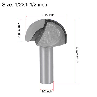 Harfington Router Bit 1/2" Shank 1-1/2" Cutting Dia. Core Box 2 Flutes Carbide for Carpentry Woodworking Milling Cutter Tool
