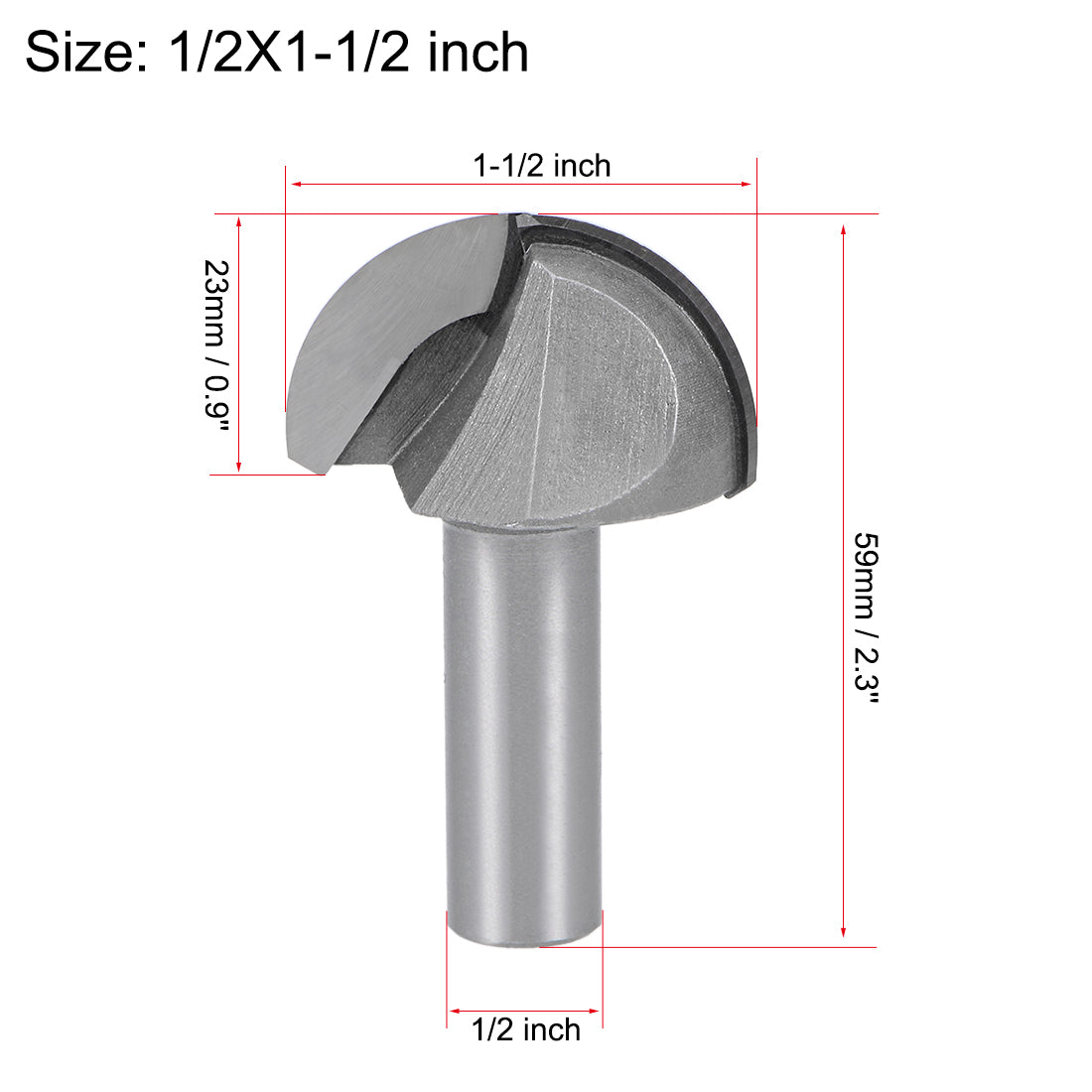 Harfington Router Bit 1/2" Shank 1-1/2" Cutting Dia. Core Box 2 Flutes Carbide for Carpentry Woodworking Milling Cutter Tool