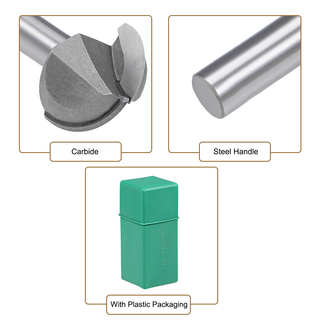 Harfington Router Bit 1/2" Shank 1-1/2" Cutting Dia. Core Box 2 Flutes Carbide for Carpentry Woodworking Milling Cutter Tool