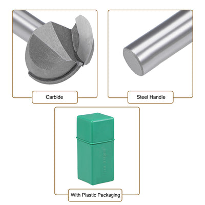 Harfington Router Bit 1/2" Shank 1-1/2" Cutting Dia. Core Box 2 Flutes Carbide for Carpentry Woodworking Milling Cutter Tool