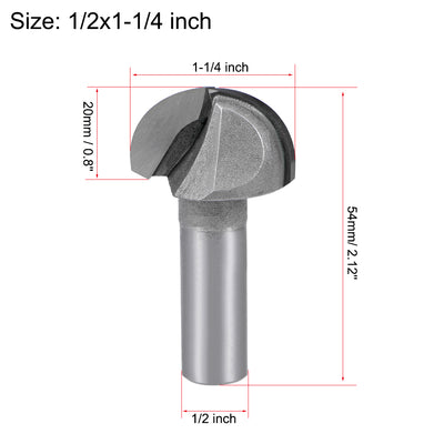 Harfington Router Bit 1/2" Shank 1-1/4" Cutting Dia. Core Box 2 Flutes Carbide for Carpentry Woodworking Milling Cutter Tool