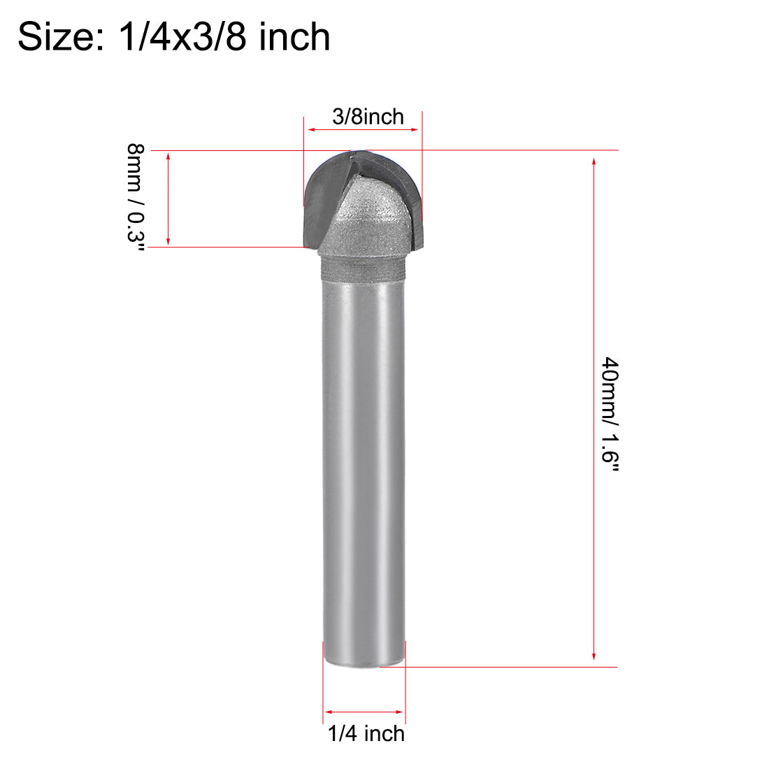 Harfington Router Bit 1/4" Shank 3/8" Cutting Dia. Core Box 2 Flutes Carbide for Carpentry Woodworking Milling Cutter Tool 2pcs