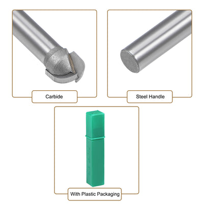 Harfington Router Bit 1/4" Shank 3/8" Cutting Dia. Core Box 2 Flutes Carbide for Carpentry Woodworking Milling Cutter Tool 2pcs