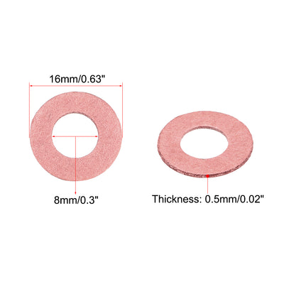 Harfington Insulating Washer, 50Pcs 8mm x 16mm x 0.5mm Red Vulcanized Fiber Washer, Insulation Gasket for Motherboard