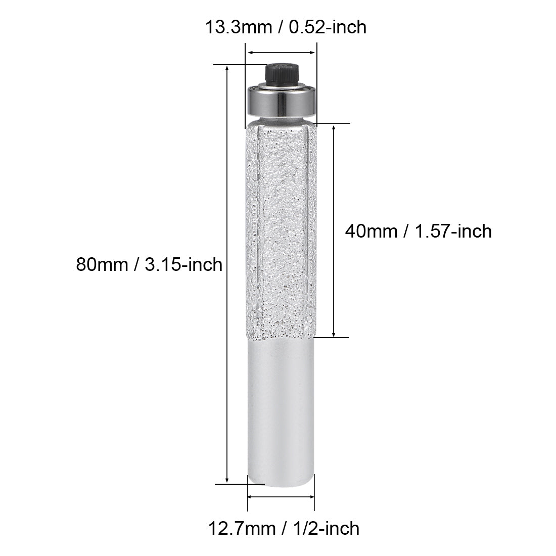 Harfington 13.3mm Diamond Router Bit Brazed Cylinder Profile Wheel 1/2-inch Shank W Bearing