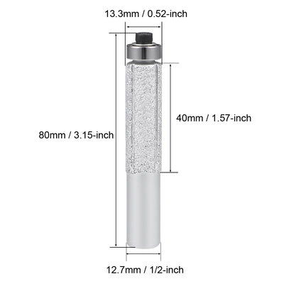 Harfington 13.3mm Diamond Router Bit Brazed Cylinder Profile Wheel 1/2-inch Shank W Bearing