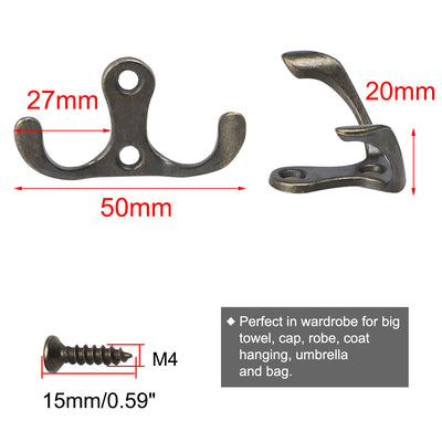 Harfington 12pcs Dual Hook Coat Hat DIY Robe Hooks Cloth Hanger Holder w Screws Bronze Tone