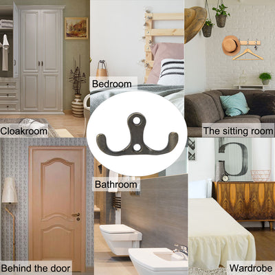 Harfington 12pcs Dual Hook Coat Hat DIY Robe Hooks Cloth Hanger Holder w Screws Bronze Tone