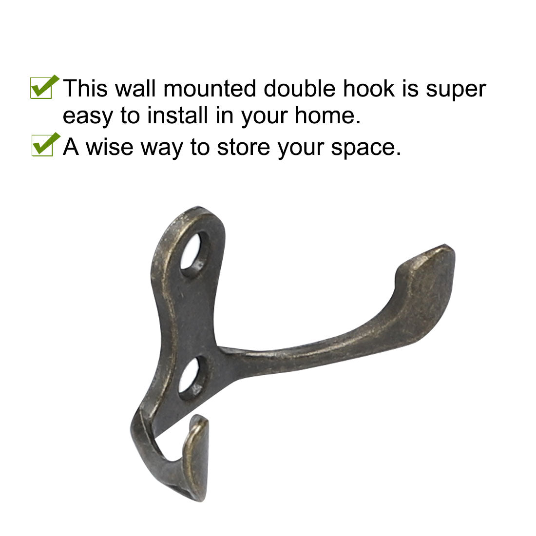 Harfington 12pcs Dual Hook Coat Hat DIY Robe Hooks Cloth Hanger Holder w Screws Bronze Tone