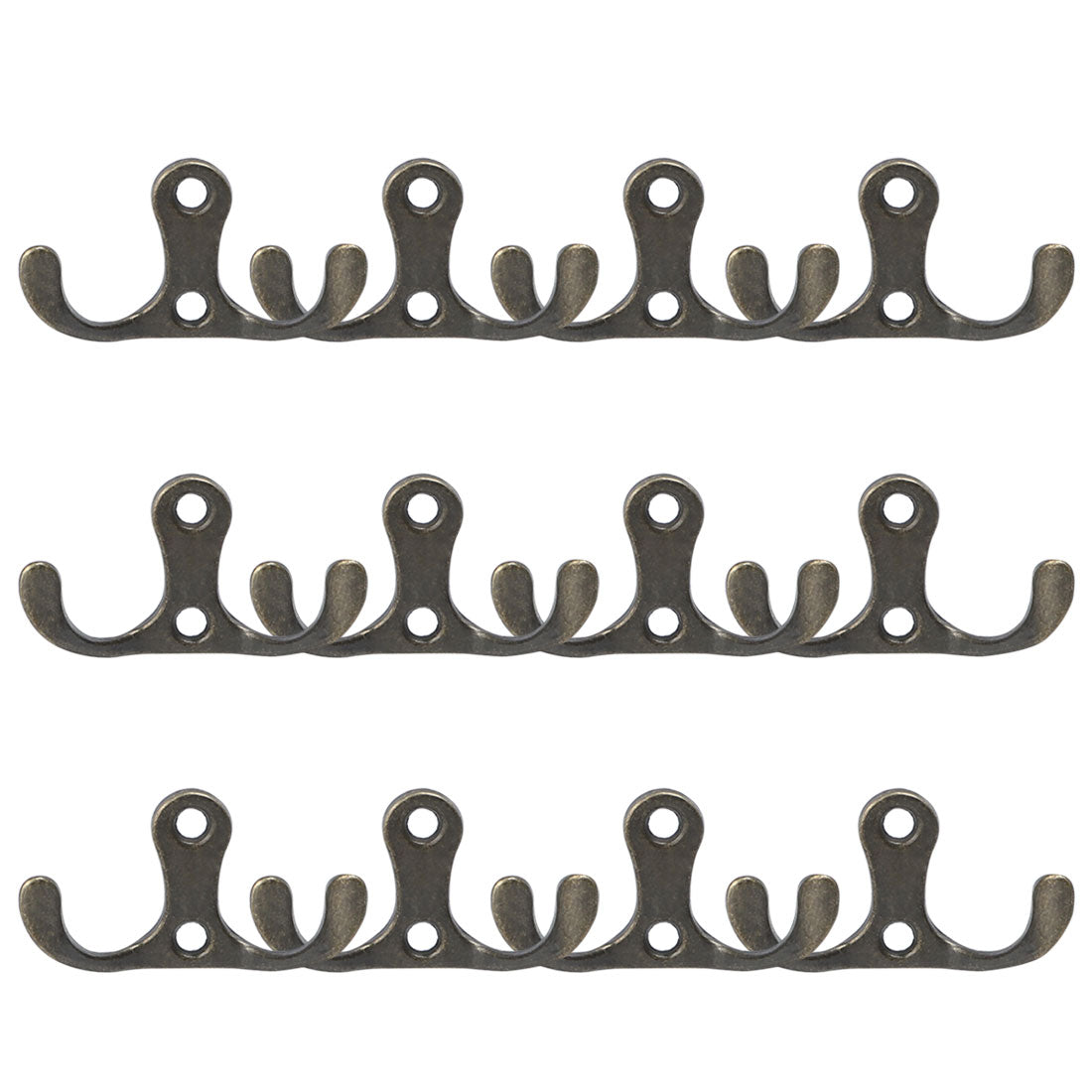 Harfington 12pcs Dual Hook Coat Hat DIY Robe Hooks Cloth Hanger Holder w Screws Bronze Tone